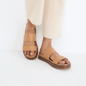 Madewell The Charley Double Strap Tan Leather Slide Sandals size 7